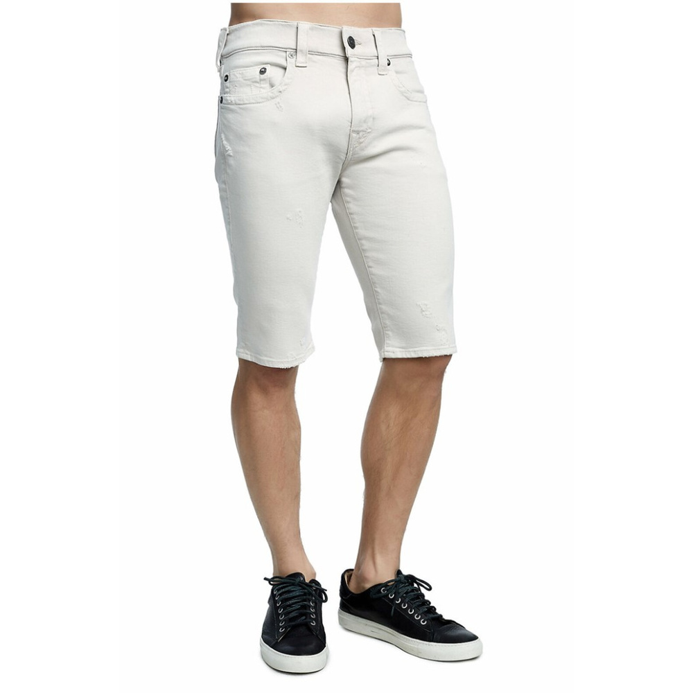 True Religion Men's Straight Leg Ricky Distressed Stretch Denim Shorts in Clay